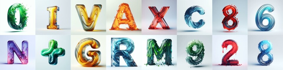 glass 3D Lettering Typeface. AI generated illustration