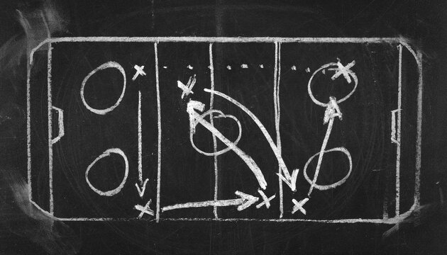 Hand drawn hockey tactic plan on blackboard	