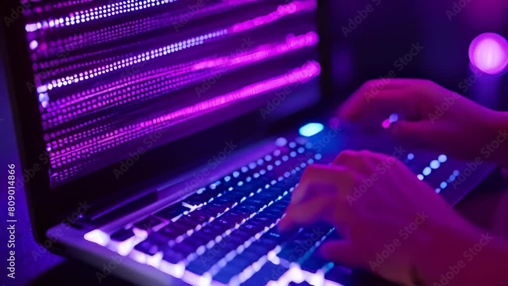 Poster person typing on laptop keyboard generative ai
