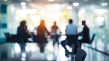 Defocused bokeh effect positive concept background of unrecognizable people diverse business team meeting of young professionals corporate startup