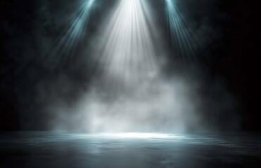 Abstract image of dark foggy room concrete floor Black room or stage background for product...