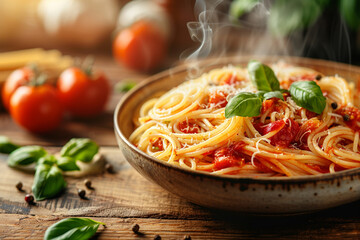 Delicious appetizing spaghetti pasta with tomato sauce.