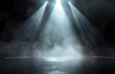 Abstract image of dark foggy room concrete floor Black room or stage background for product...