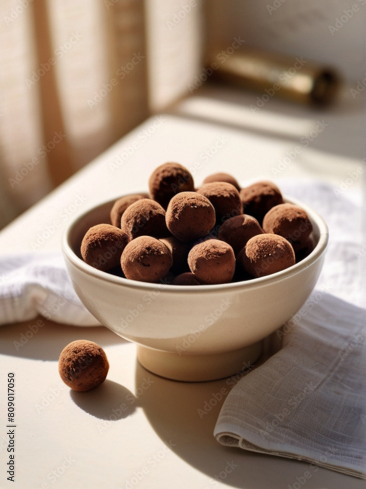 Wall mural Delicious homemade dark chocolate truffles in a bowl