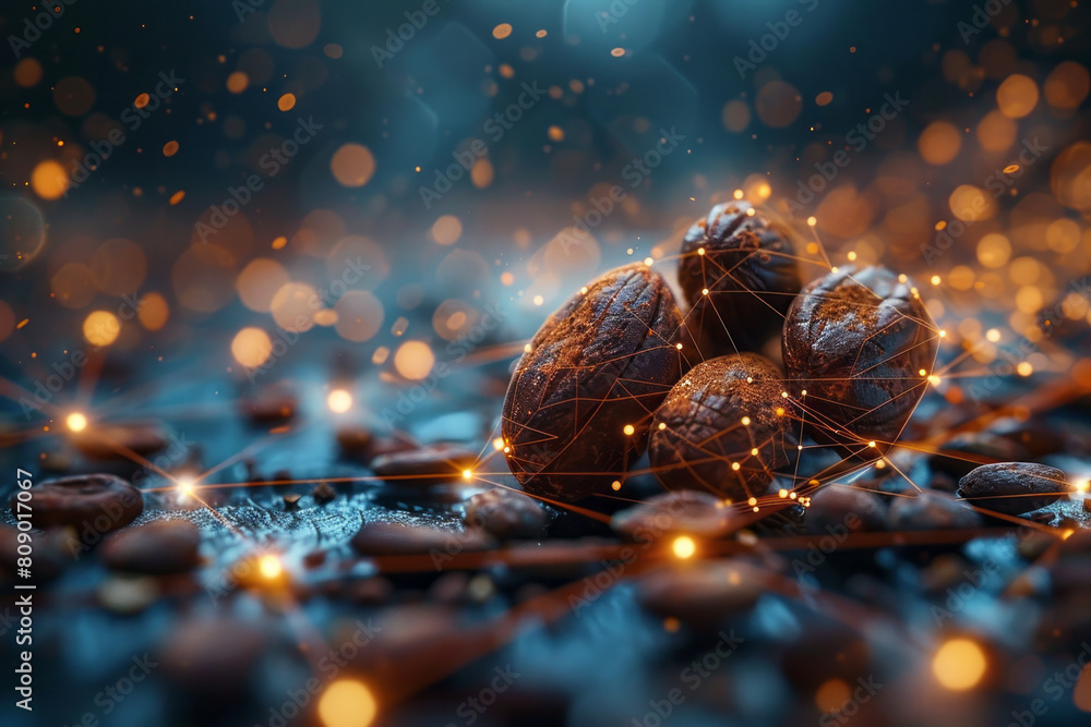 Leinwandbilder a conceptual illustration of cocoa beans connecting to chocolate neural pathways, highlighting their