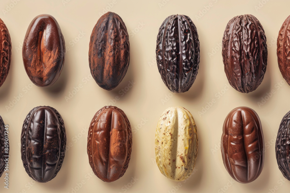 Aufkleber An avant-garde depiction of cocoa beans as chocolate ink blots, each pattern representing different stimulating effects,