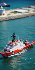 A Coast Guard boat cleaves the waves of the sea. Sunny weather. U.S. Coast Guard Day