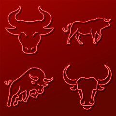 bull group of neon icons, vector illustration, on black background.