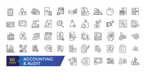 Accounting and audit icon collection. Business symbols. Editable stroke.