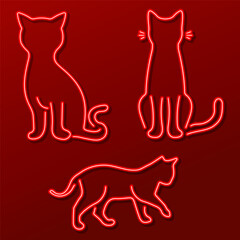 cat group of neon icons, vector illustration, on black background.
