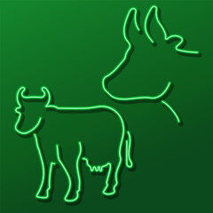 cow group of neon icons, vector illustration on black background.