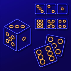 dice group of neon icons, vector illustration on black background.