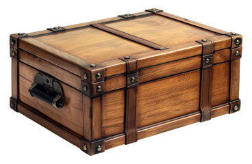 Vintage wooden treasure chest with metal accents isolated on transparent background png