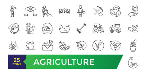 Agriculture icon set. Smart farm, farm animals, seeding symbols collection.
