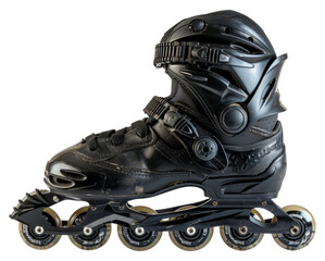 Black inline skates in motion isolated on transparent background png