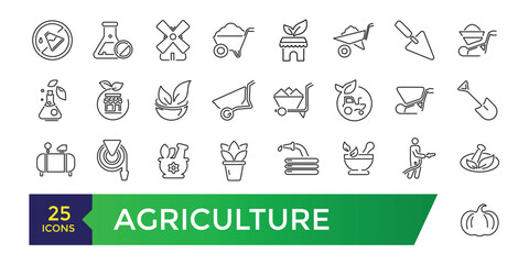 Agriculture icon set. Smart farm, farm animals, seeding symbols collection.