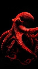 Naklejka premium Vivid red octopus against a dark background