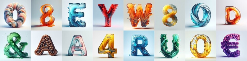 glass 3D Lettering Typeface. AI generated illustration