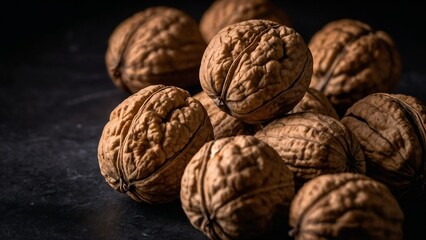shelled walnuts without shell on a dark background