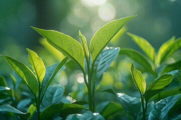 Fototapeta premium Tea leaves depicted as a gentle breeze, their lines flowing freely and bringing a sense of calm and freshness,