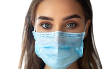 Brazilian woman wears protective mask against Covid on isolated transparent background