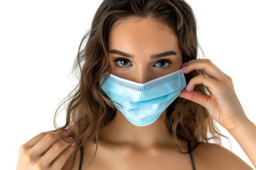 Brazilian woman wears protective mask against Covid on isolated transparent background