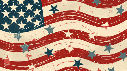 Fototapeta premium Image of flag with stars, stars and stripes, patriotic Americana, Fourth of July celebration, American flag, patriotism, artistic illustration