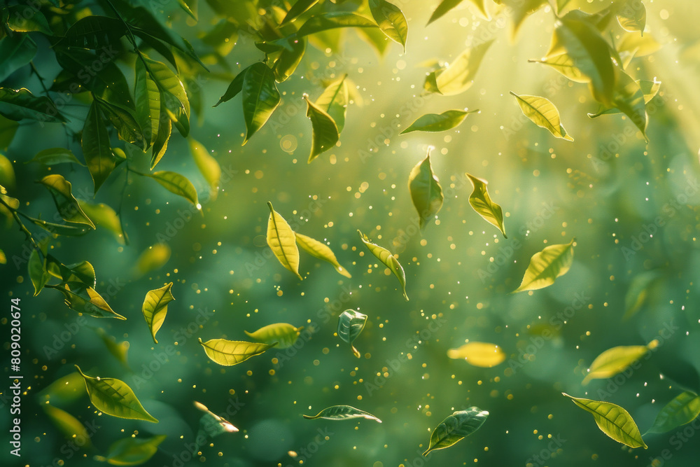 Poster tea leaves subtly changing into a delicate lattice of lines, mimicking the intricate dance of flavor
