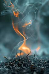 A close-up of tea leaves morphing into a swirl of steam-like curls, representing the warm, comforting steam of tea,