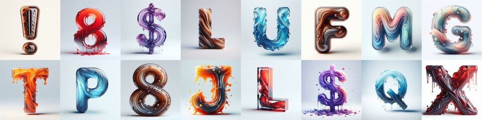 glass 3D Lettering Typeface. AI generated illustration
