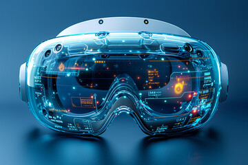 An augmented reality (AR) headset overlaying digital information onto the physical world, enhancing user experiences in various applications. Top view