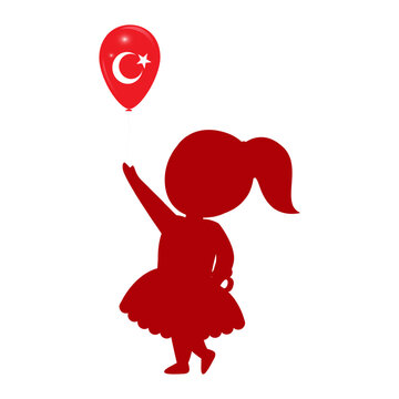 recommend clip art: Vector illustration of girl silhouette holding Turkey flag balloon in hand on transparent background
