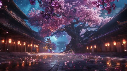 Large Tree With Pink Flowers on Street