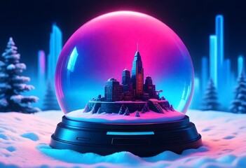 Cyberpunk snow globe ai image vaporwave neon color (2)