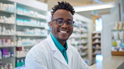 Smiling Pharmacist at the Counter