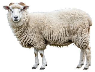 Full side view of a single sheep isolated on transparent background png