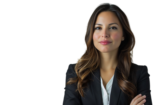 Portrait of american business woman on isolated transparent background