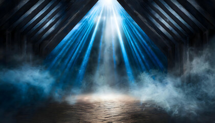 Rays of light exposure in a tunnel fly mockup space in the dark, neon shapes, on digital art concept, Generative AI.