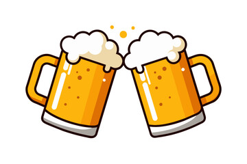 Two beer mugs with foam isolated on white background. Vector illustration.