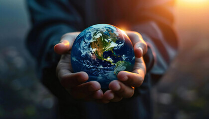 A person who cares about the planet demonstrates the Earth in his hands