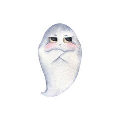 Hand-drawn watercolor cute little funny ghost