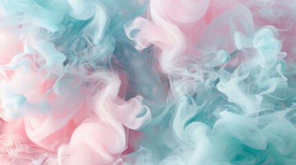 Soft, flowing smoke in a blend of pastel pink and baby blue, evoking the delicate colors of a spring sunrise.