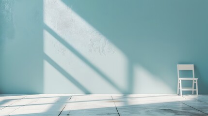 Minimalistic Interior with White Chair and Sunlight Shadows