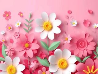 Elegant background for Mother's Day with paper cut flowers. Presentation design template, commercial banner, web banner and poster template for international Mother’s Day celebration.