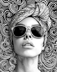 A woman with a scarf and sunglasses is the main subject of the image