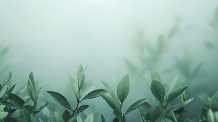 Green Leaves Minimal Misty Background Tranquil Nature Scene