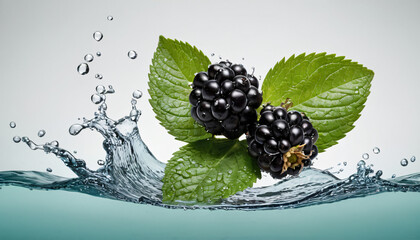 blackberry in water splash