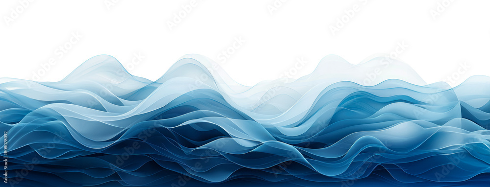 Poster smooth flowing abstract blue waves with elegant curves isolated on transparent background png