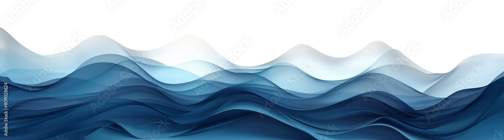 Poster smooth flowing abstract blue waves with elegant curves isolated on transparent background png