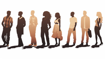 Diverse Community of Men and Women in Earth Tone Silhouette Profile - Vector Illustration Representing Unity and Togetherness in Global Society - obrazy, fototapety, plakaty